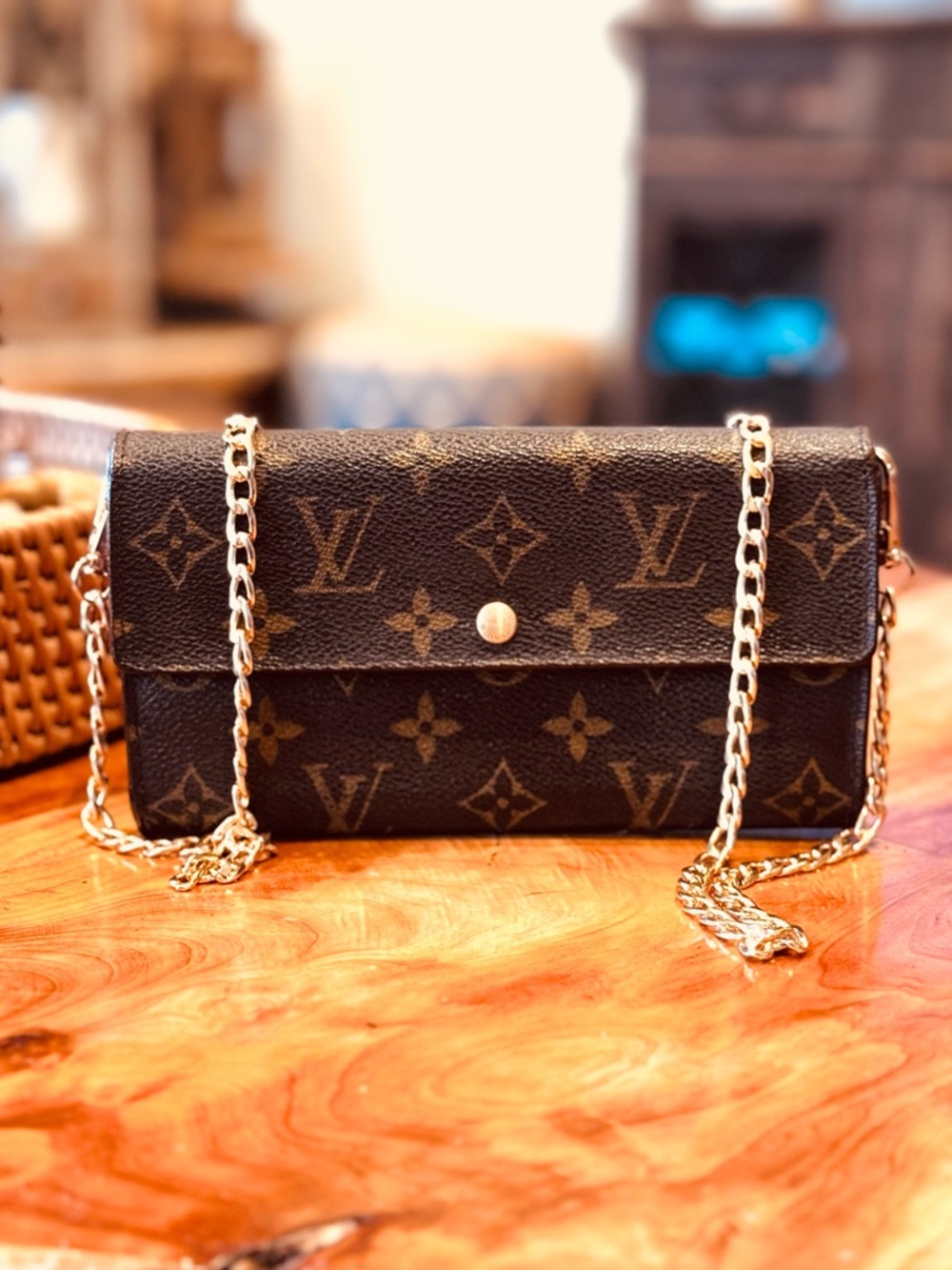 Louis Vuitton monogram long Sarah wallet brown/gold converted Crossbody 2009 - Picture 3 of 17